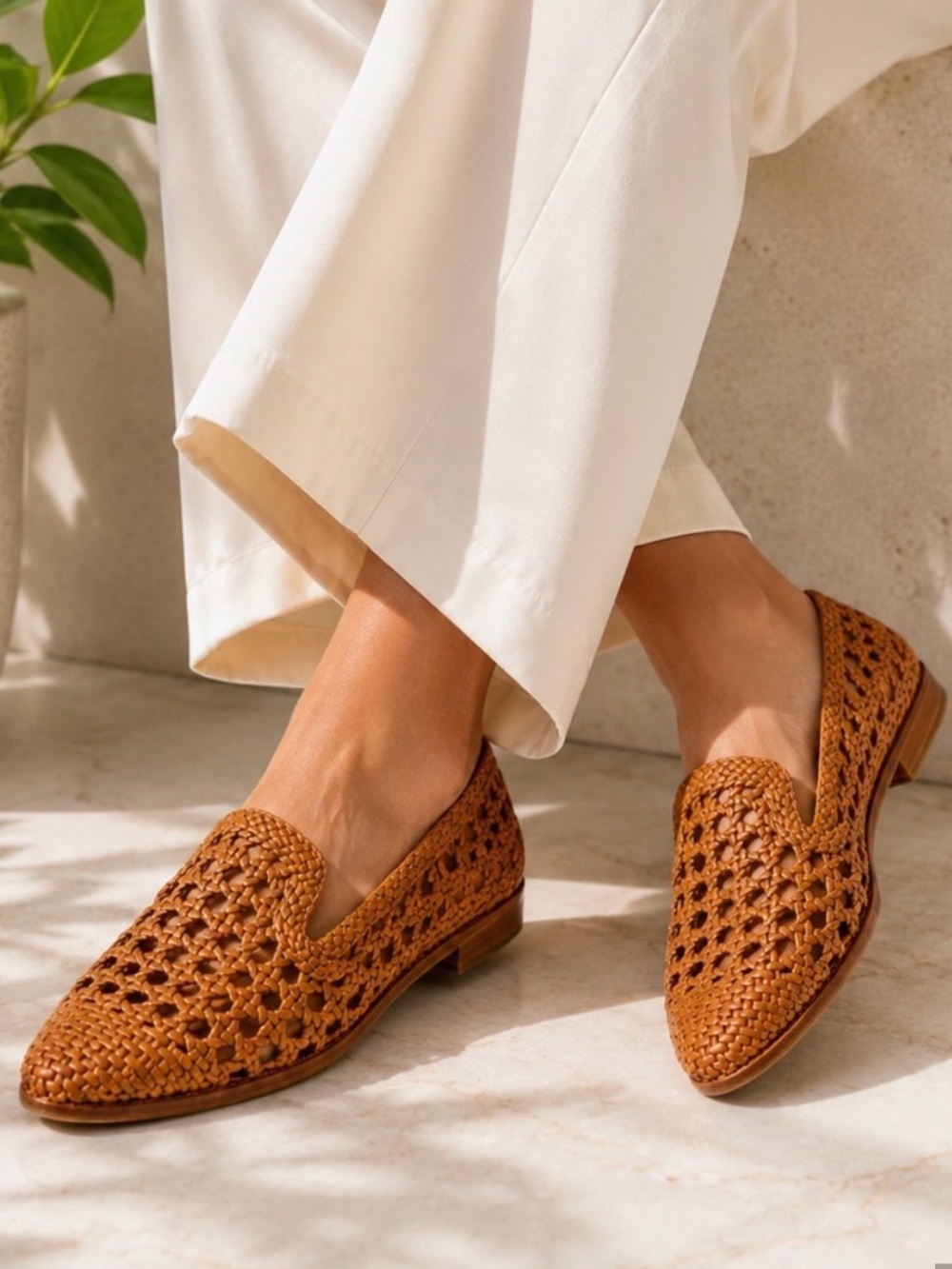 Veronica Beard Griffin Basket Weave Loafers Tan Leather Size 36
